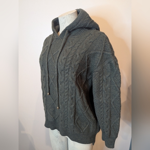 Blarney Woolen Mills Aran hooded Merino Wool Sweater, Green Women's Size L - Picture 11 of 16